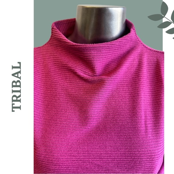 Tribal Pop Over Funnel Neck Long Sleeve Drop Shouler Ribbed Magenta Size Small - Picture 9 of 12